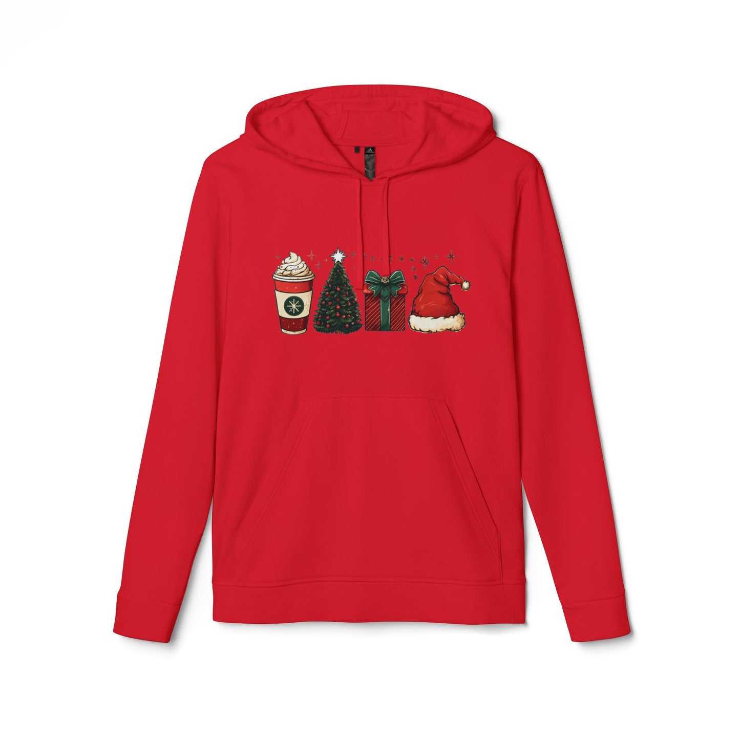 Christmas Icons Hoodie — Holiday Coffee, Tree, Gift & Santa Hat Sweatshirt