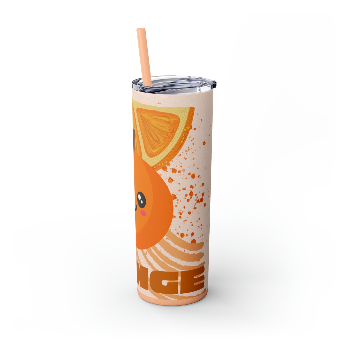Orange Skinny Tumbler with Straw, 20oz