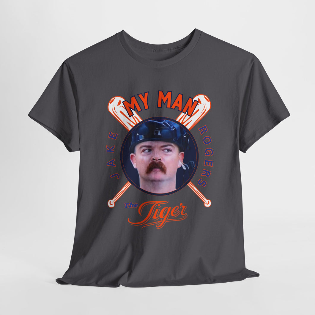 My Man The Tiger Unisex Heavy Cotton Tee - Retro Baseball Fan Shirt
