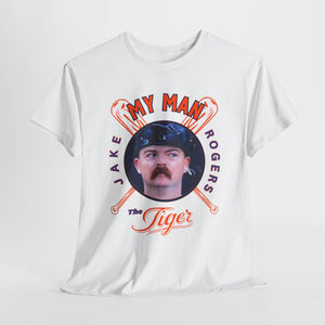 My Man The Tiger Unisex Heavy Cotton Tee - Retro Baseball Fan Shirt