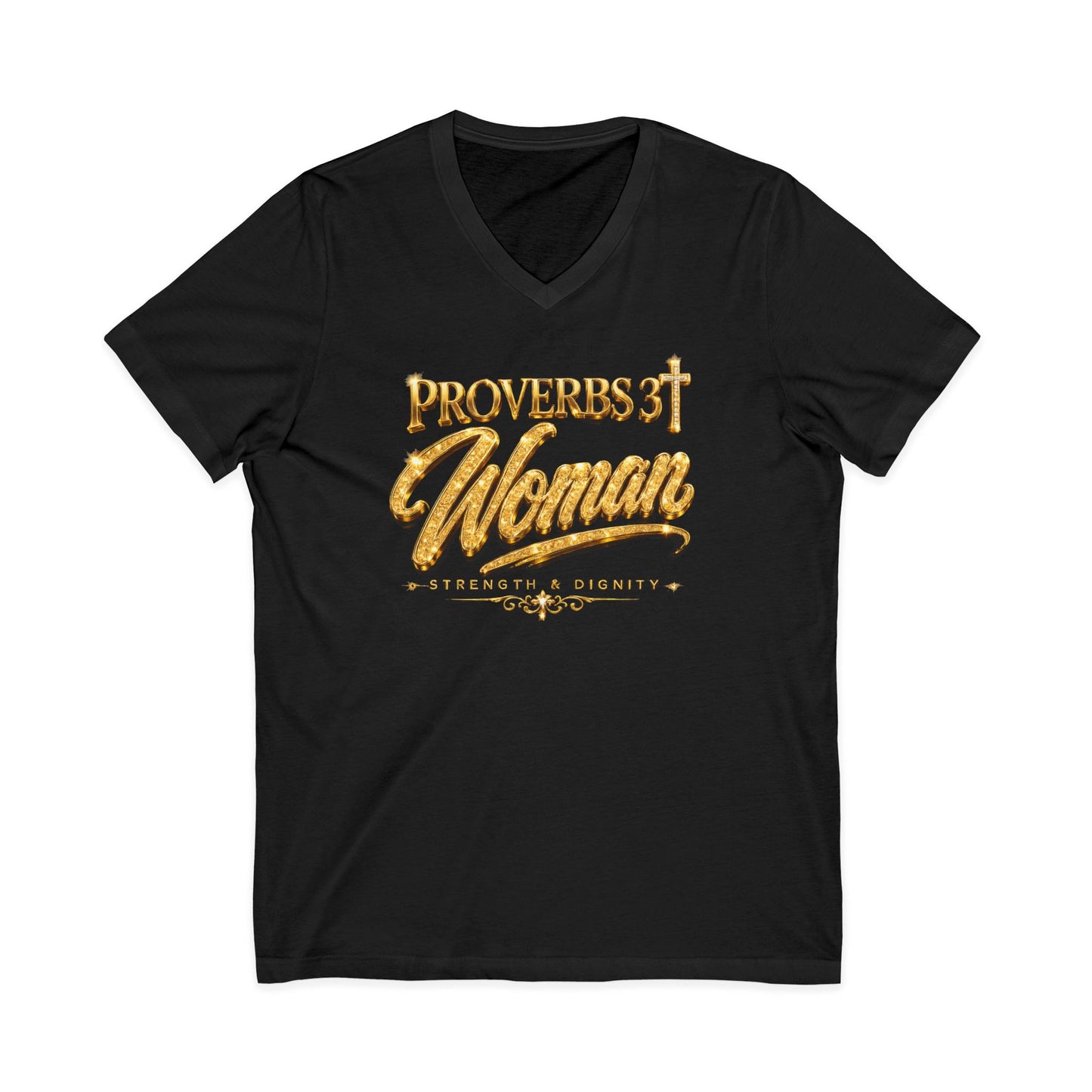 Proverbs 31 Woman V-Neck Tee – Strength & Dignity Christian T-Shirt