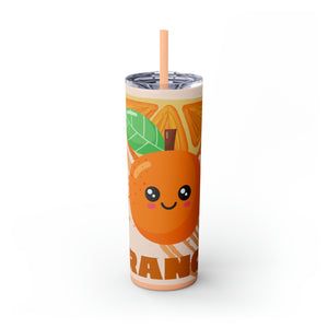 Orange Skinny Tumbler with Straw, 20oz