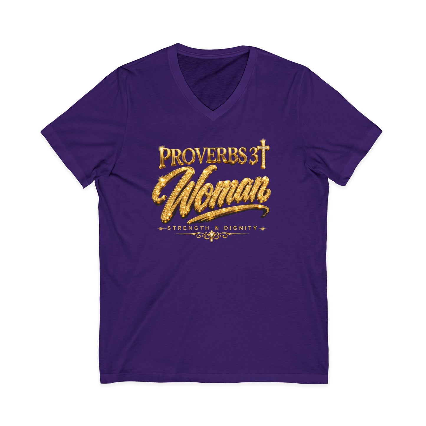 Proverbs 31 Woman V-Neck Tee – Strength & Dignity Christian T-Shirt