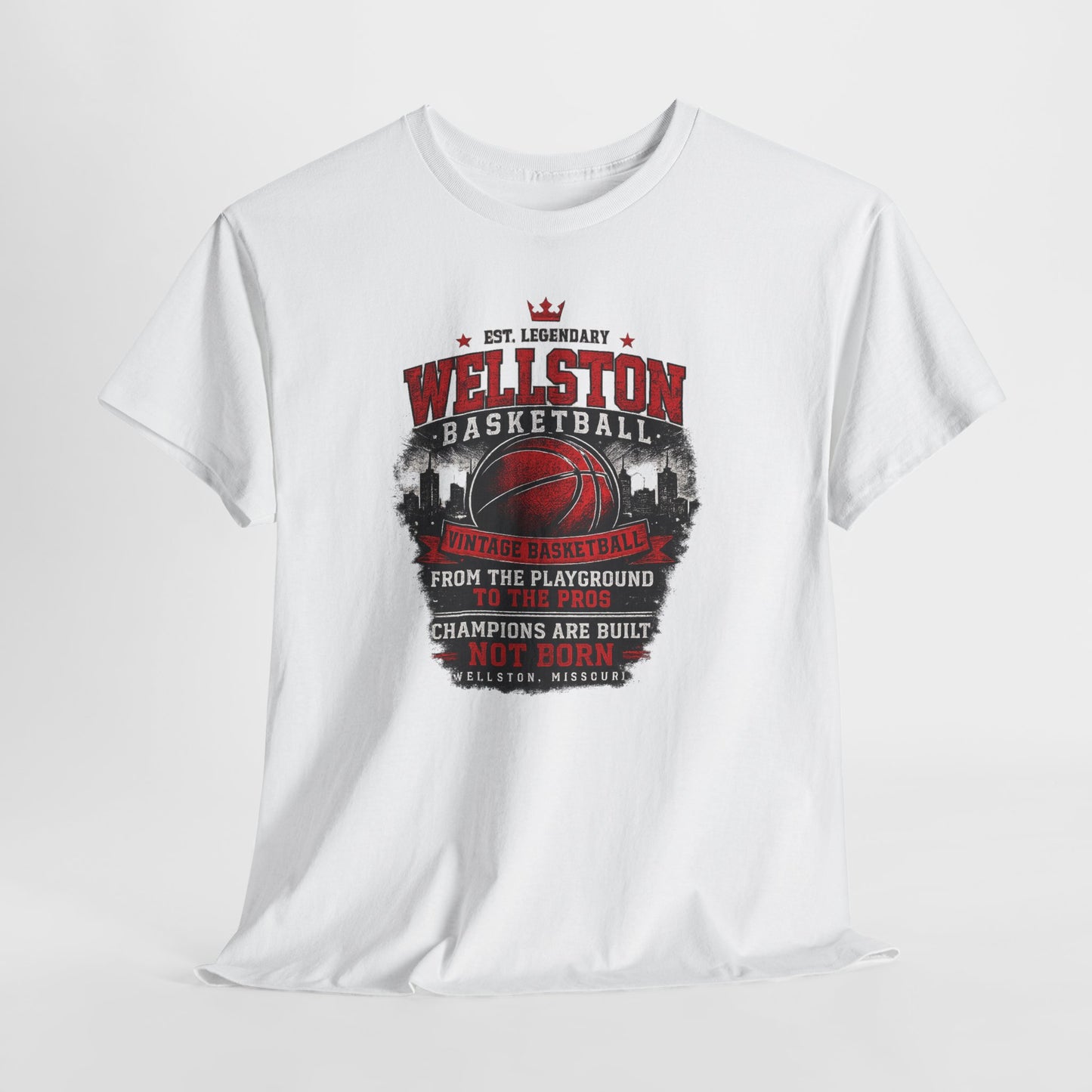 Wallston Basketball Team Tee — Vintage Red Basketball Graphic "Champions Are Built Not Born"