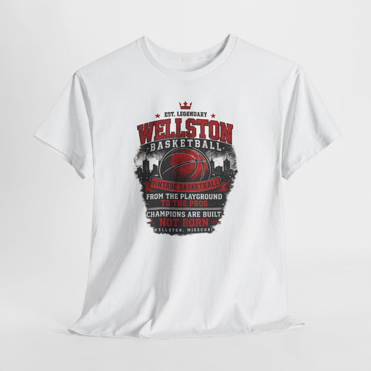 Wallston Basketball Team Tee — Vintage Red Basketball Graphic "Champions Are Built Not Born"