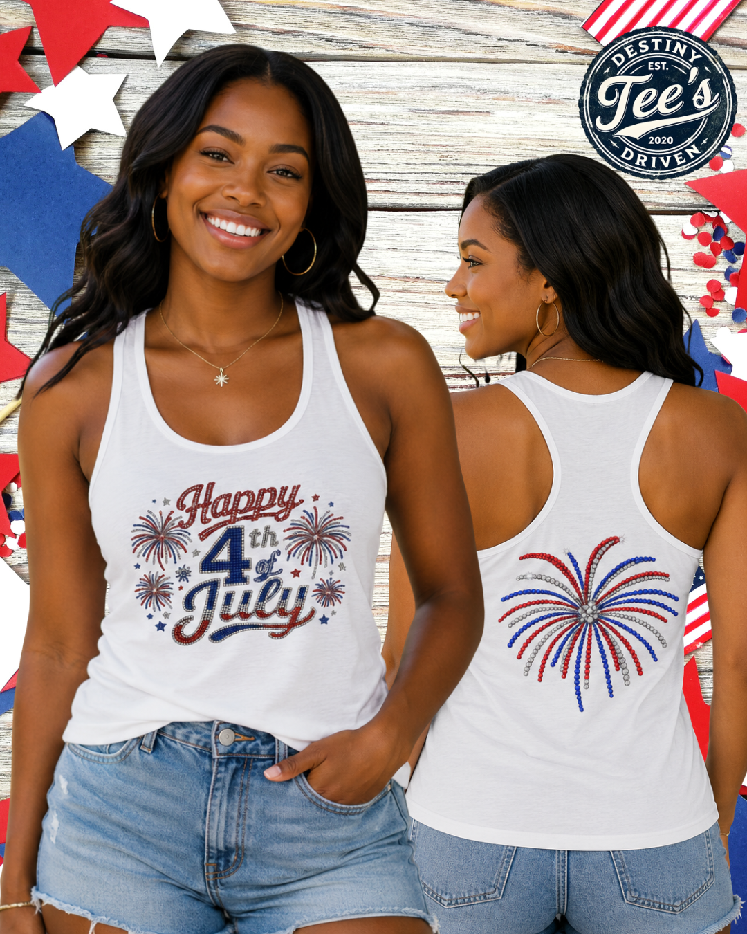 Women's Ideal Racerback Tan Happy 4th