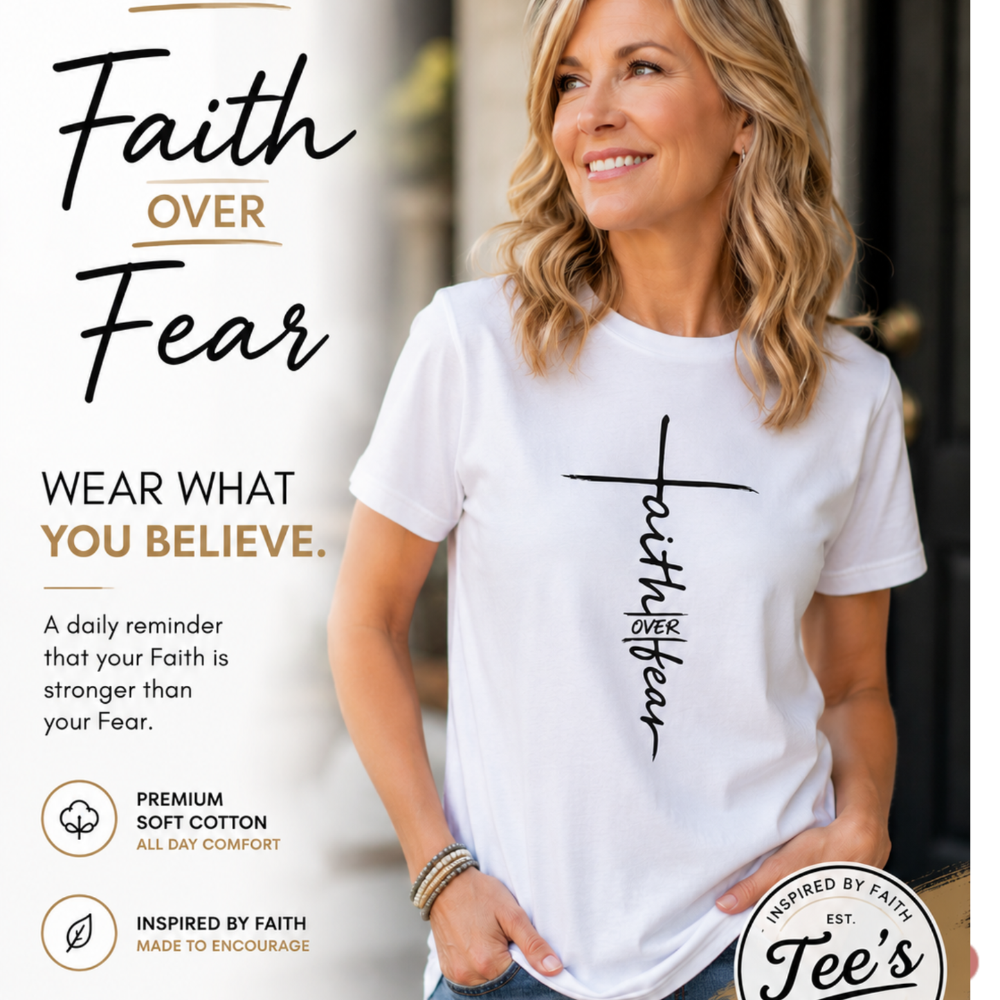 Faith Cross T-Shirt — Minimal Script Christian Tee