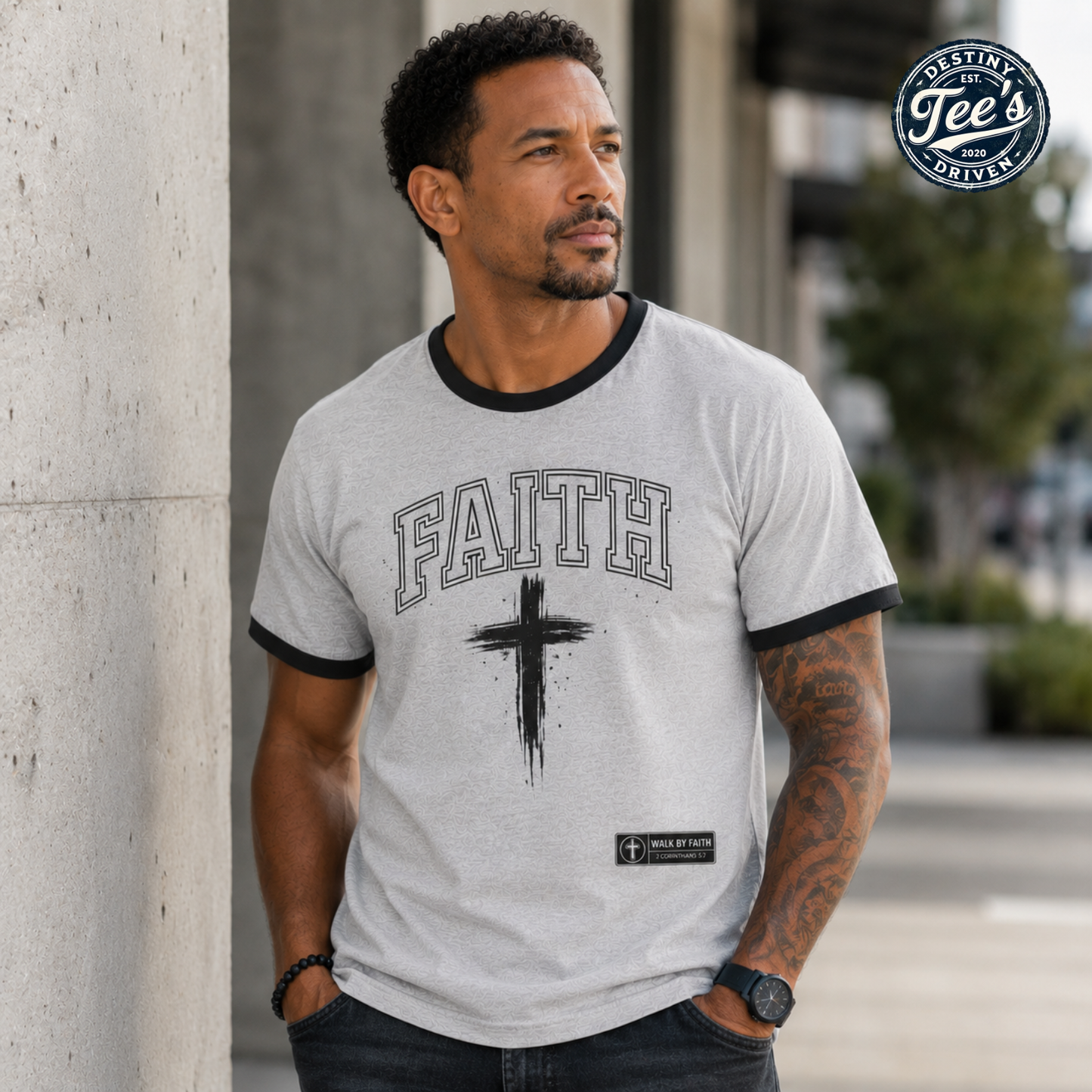 Faith Ringer Tee — Vintage Cross Christian T-Shirt